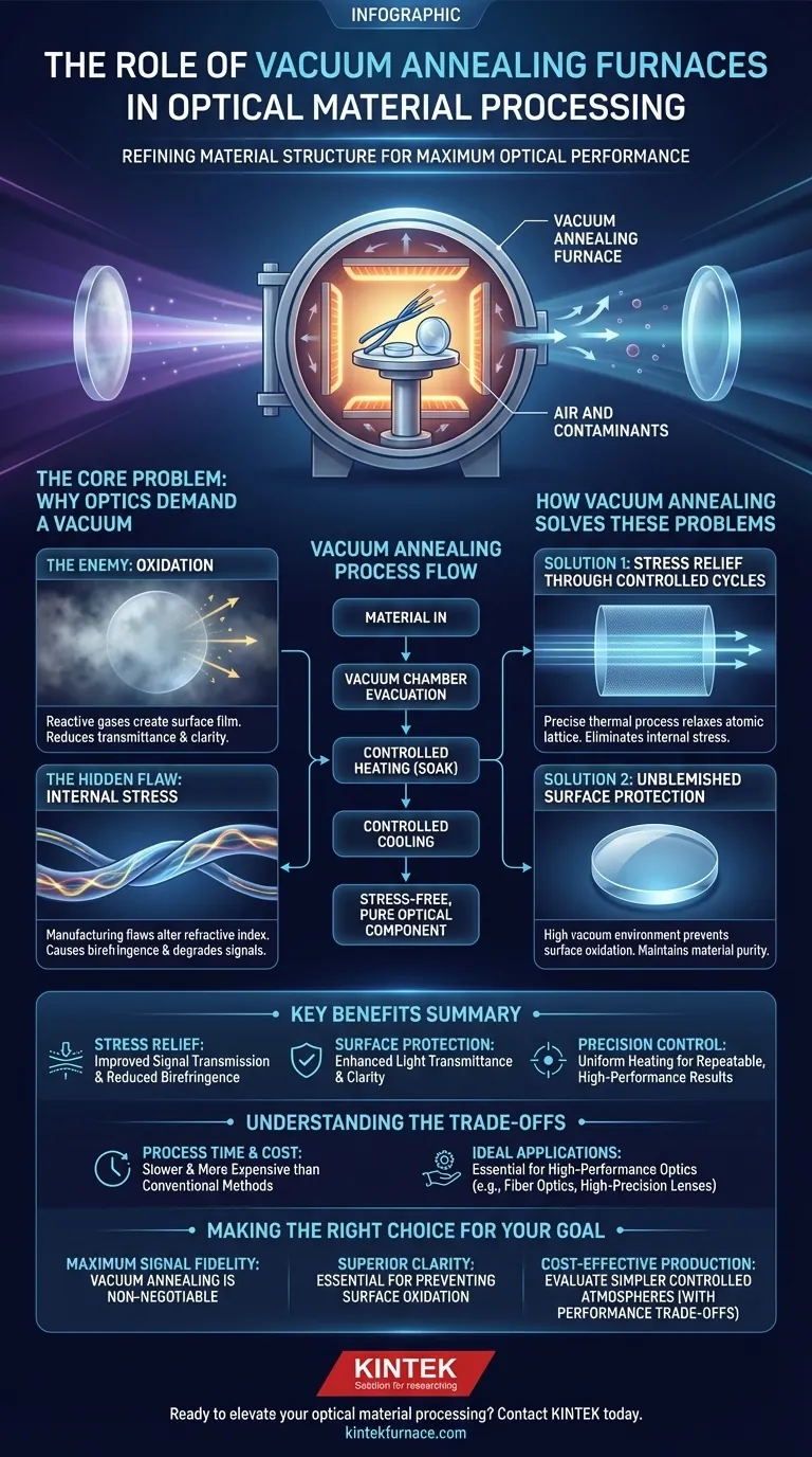 What role do vacuum annealing furnaces play in optical material processing? Enhance Clarity and Performance for Your Optics Visual Guide