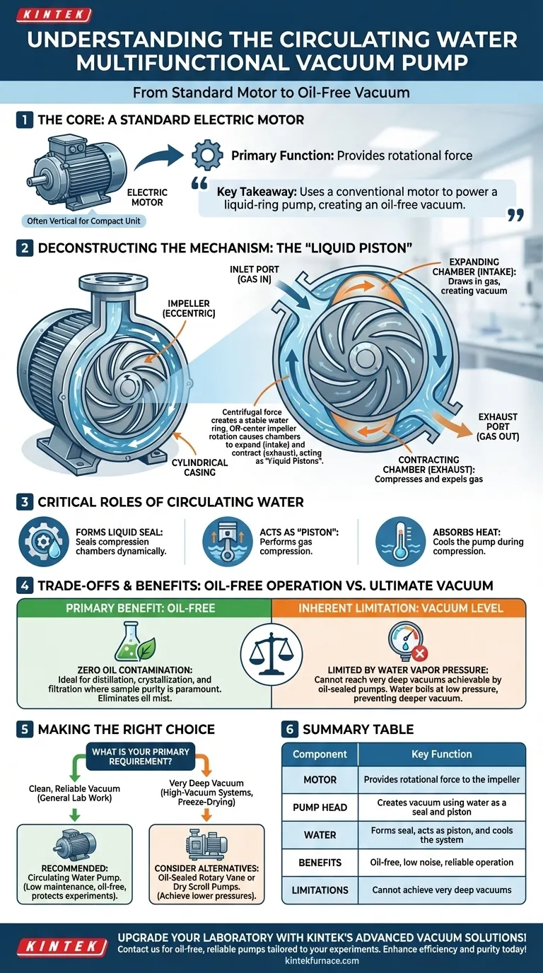 ¿Qué tipo de motor utiliza la bomba de vacío multifuncional de agua circulante? Descubra sus beneficios sin aceite Guía Visual