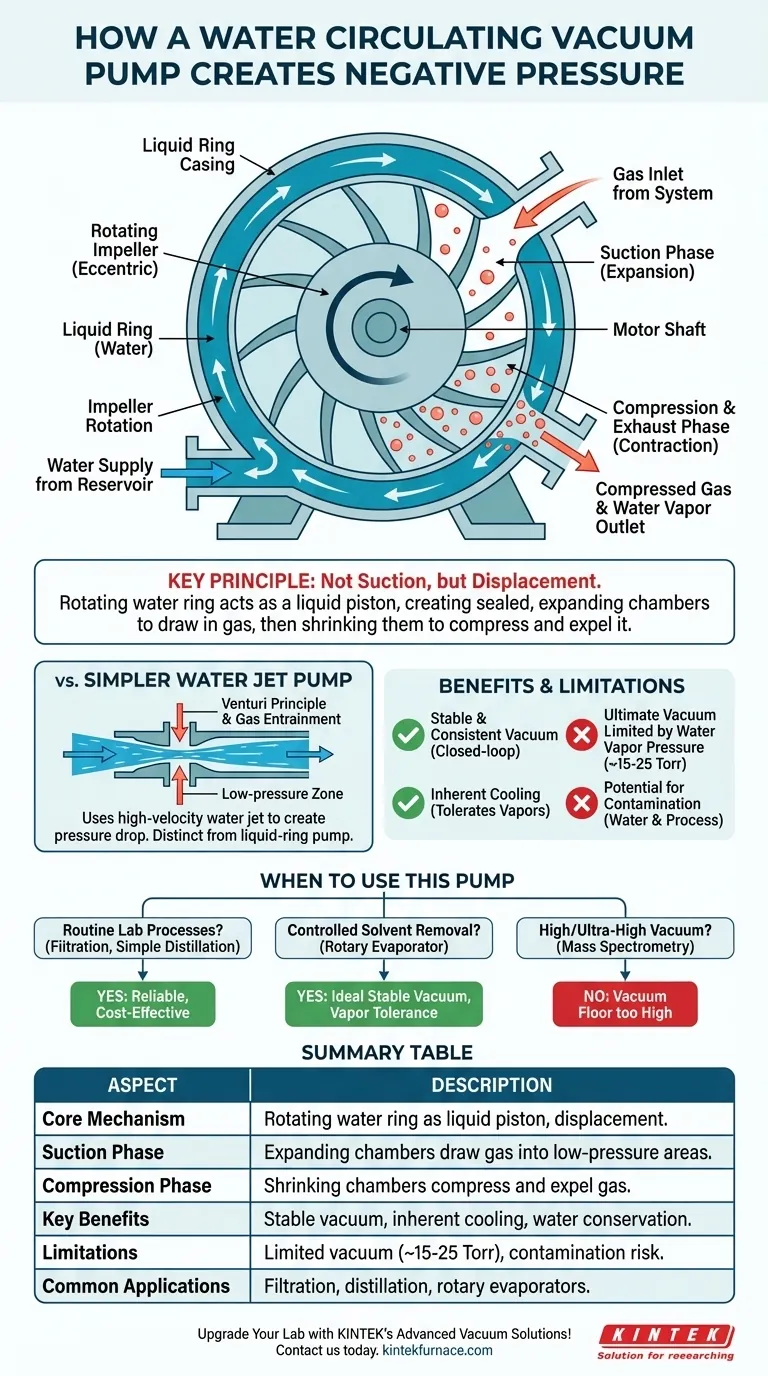 ¿Cómo crea presión negativa una bomba de vacío de circulación de agua? Descubra el mecanismo de anillo líquido para un vacío de laboratorio eficiente Guía Visual