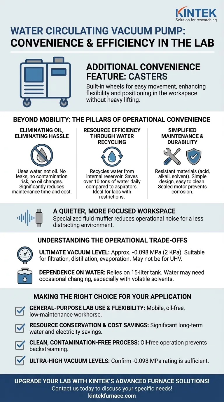 ¿Qué característica de comodidad adicional se incluye con la bomba de vacío de circulación de agua? Descubra la fácil movilidad y más Guía Visual