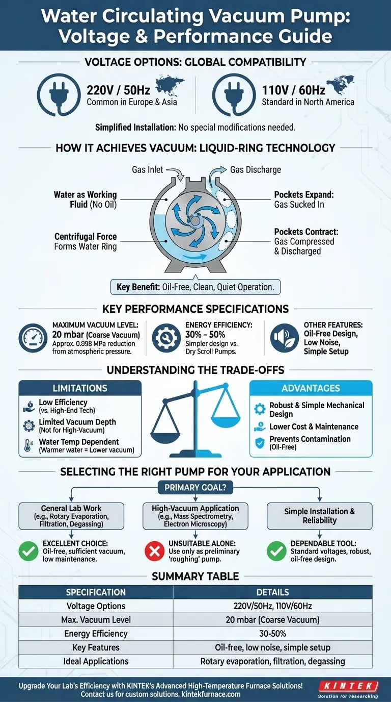 ¿Qué opciones de voltaje están disponibles para la bomba de vacío circulante de agua? Elija el voltaje correcto para su laboratorio Guía Visual