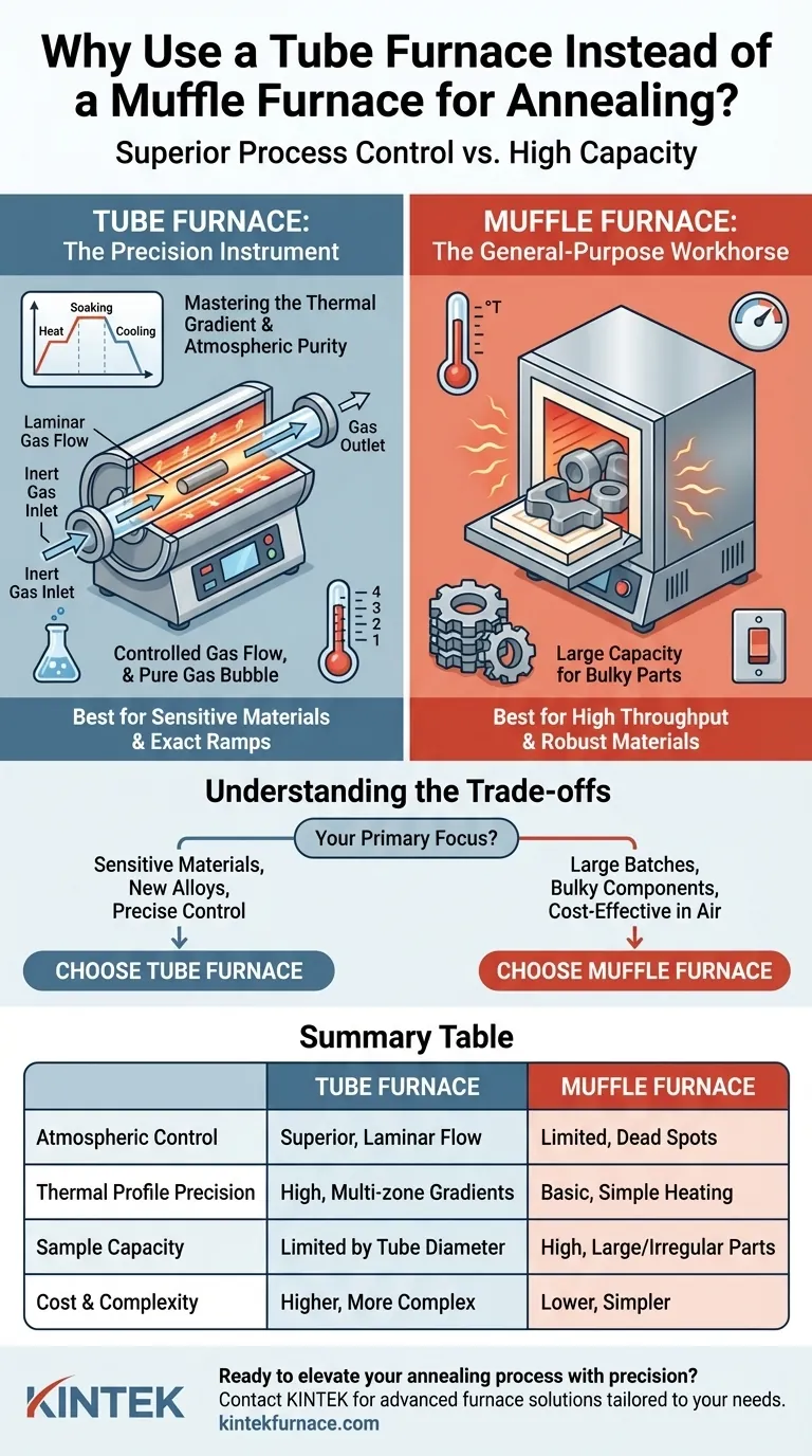 ¿Por qué usar un horno tubular en lugar de un horno de mufla para el recocido? Logre un Control de Proceso Superior Guía Visual