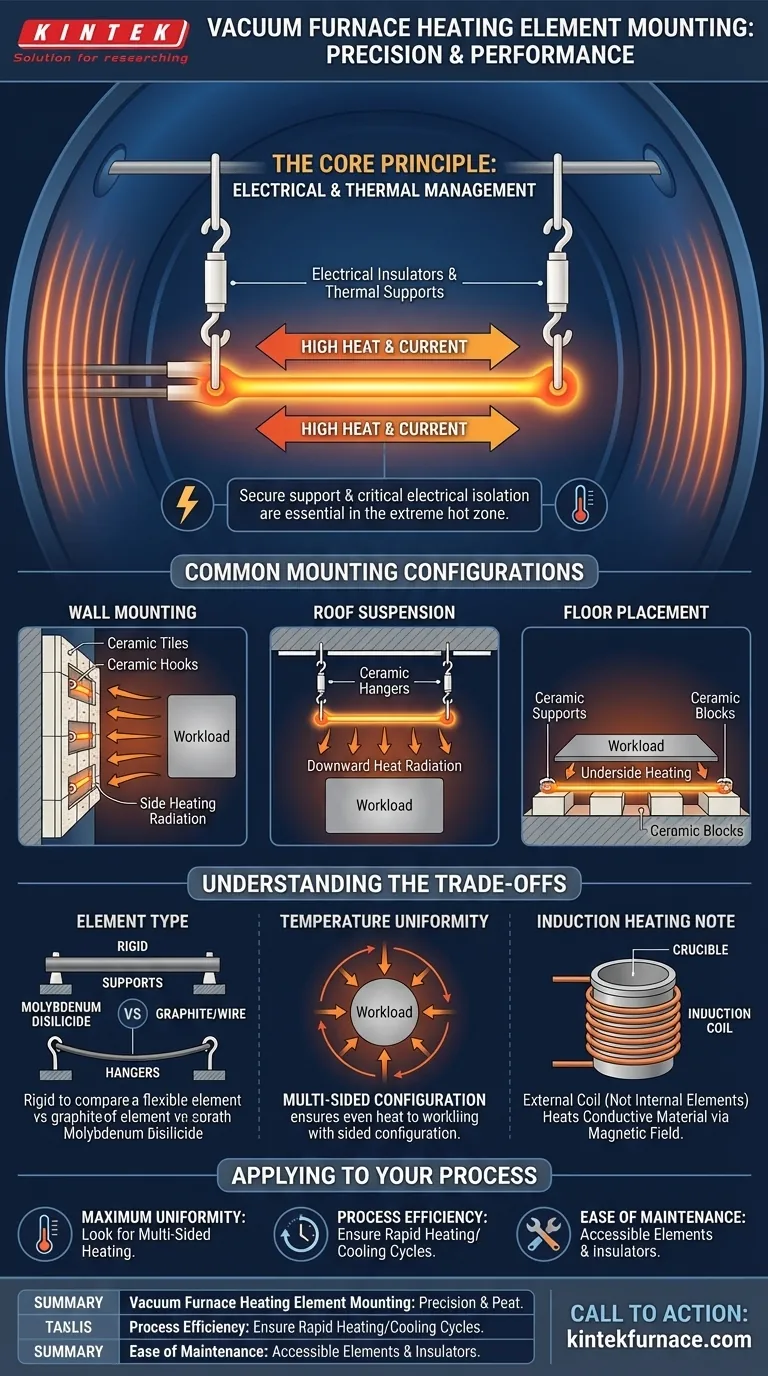 Wie werden Heizelemente typischerweise in einem Vakuumofen montiert? | Präzisionstechnik für Spitzenleistung Visuelle Anleitung