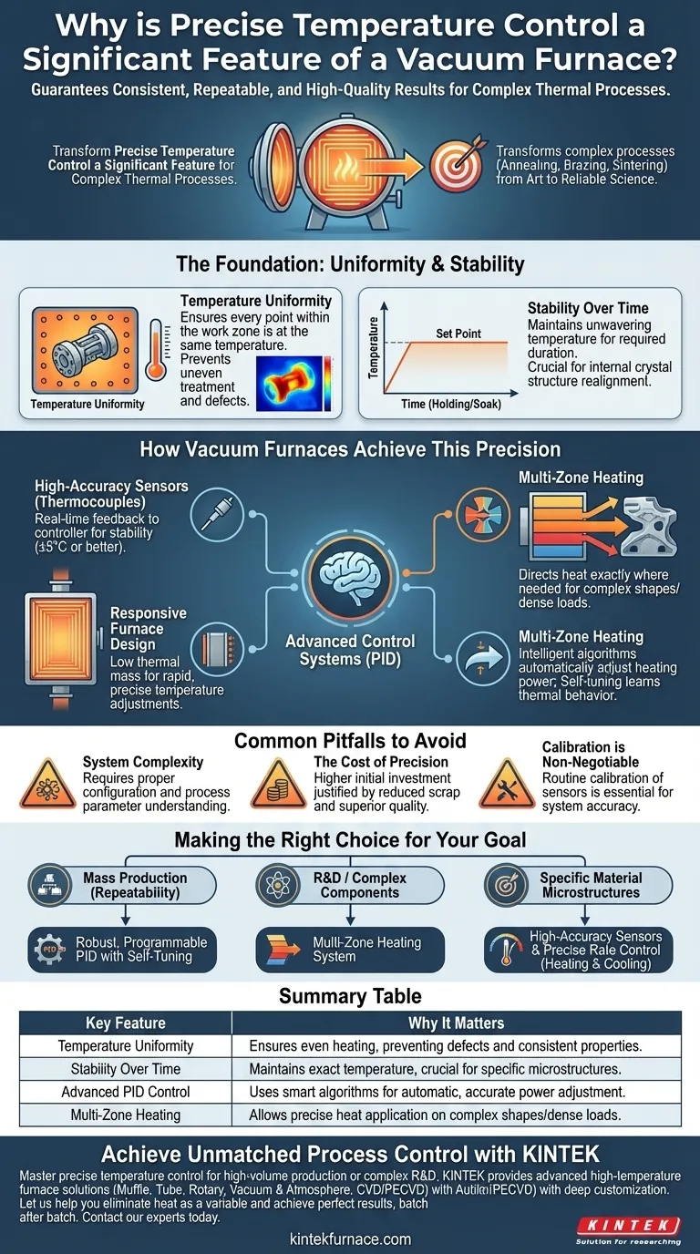 Perché il controllo preciso della temperatura è una caratteristica significativa di un forno sotto vuoto? Sblocca risultati ripetibili e di alta qualità Guida Visiva