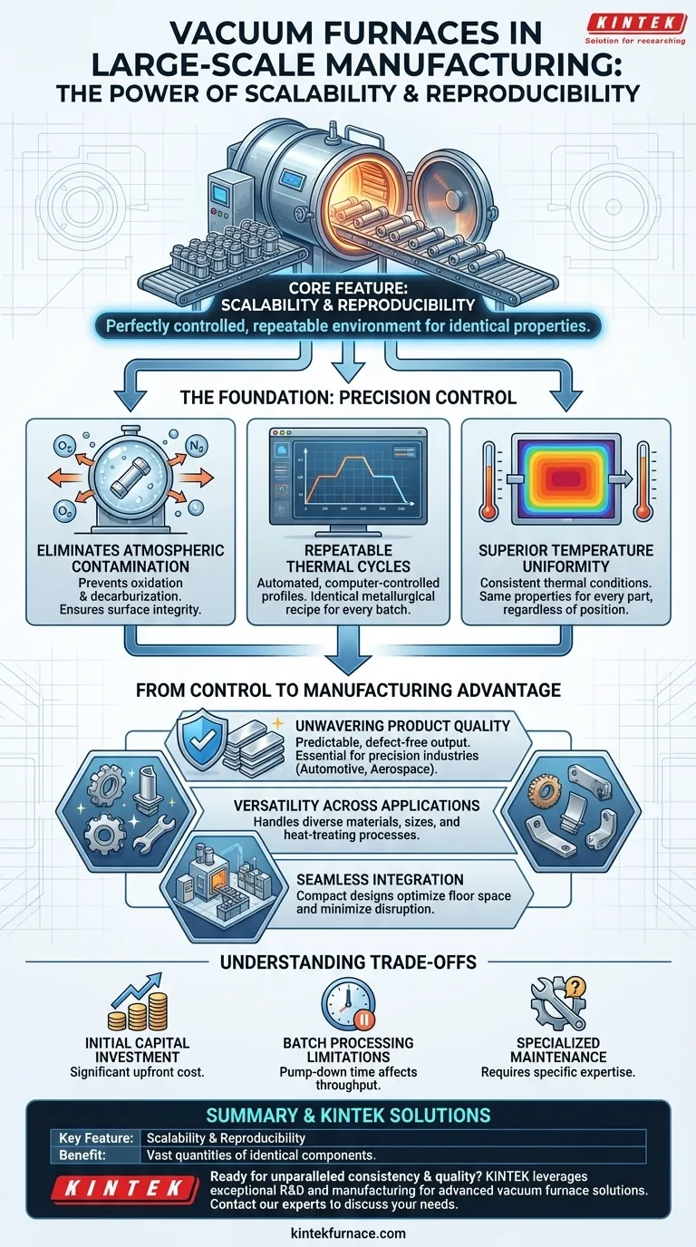 What feature of vacuum furnaces makes them suitable for large-scale manufacturing? Unmatched Scalability & Reproducibility Visual Guide