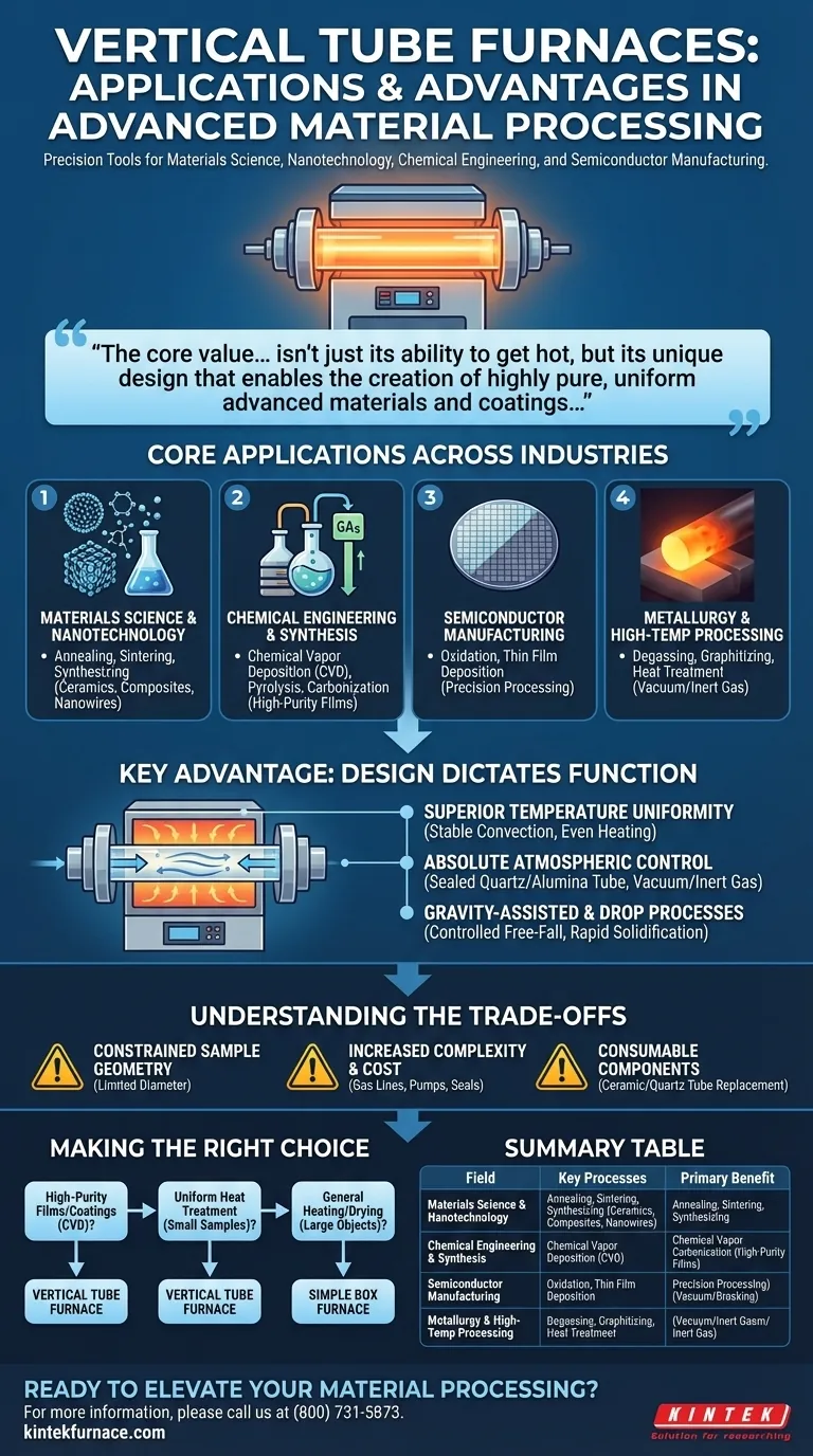 수직 튜브로(Vertical Tube Furnace)는 어떤 분야와 공정에 널리 사용됩니까? 정밀 재료 가공의 잠재력을 열어보세요. 시각적 가이드