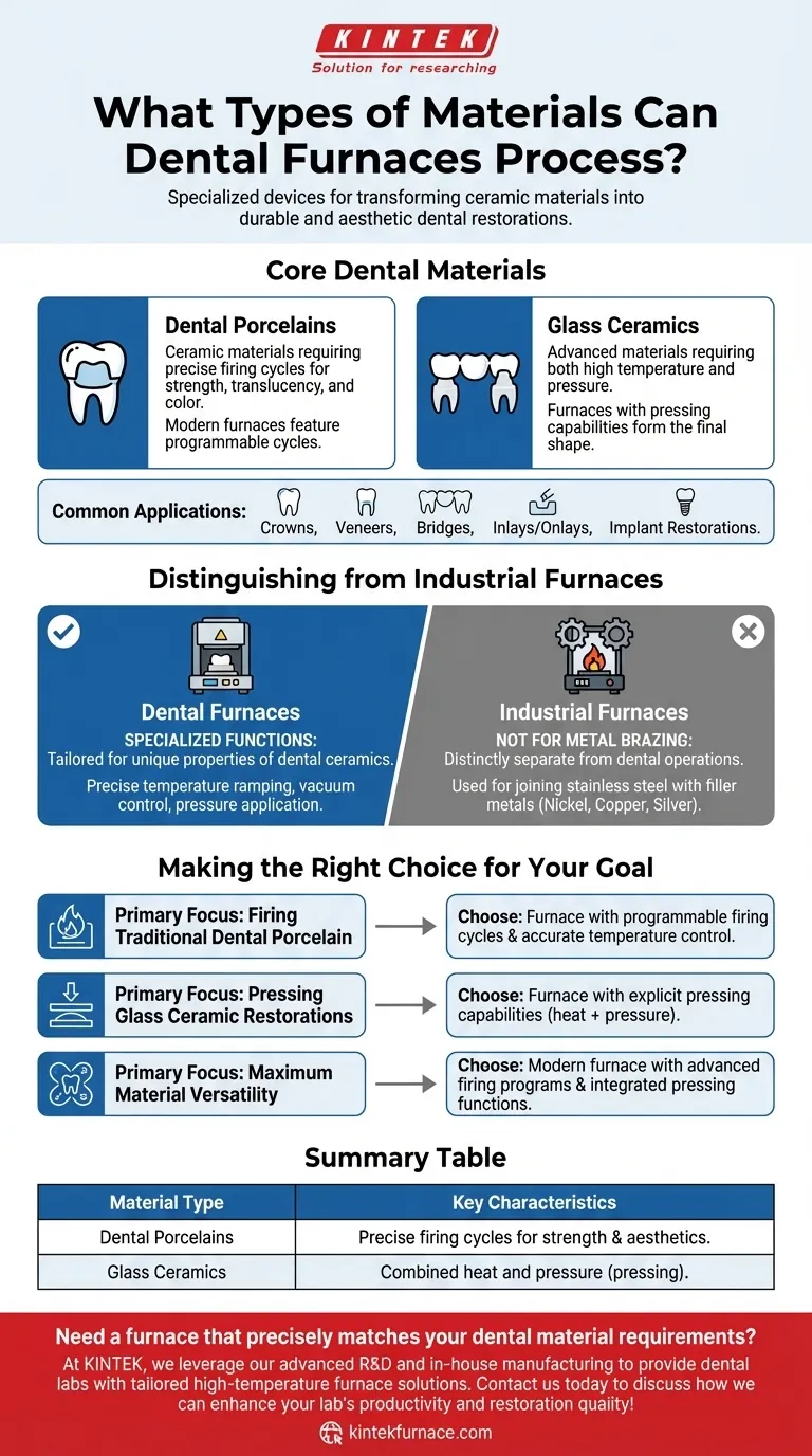 Che tipi di materiali possono processare i forni dentali? Sblocca la precisione per ceramiche e vetroceramiche Guida Visiva