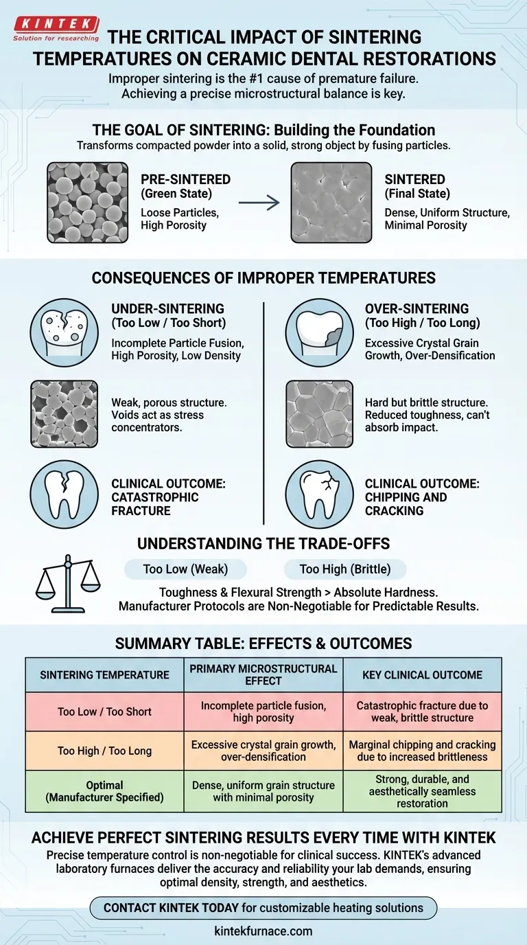 Welche Auswirkungen hat die Verwendung unsachgemäßer Sintertemperaturen auf keramische Dentalrestaurationen? Vermeiden Sie vorzeitiges Versagen und stellen Sie klinischen Erfolg sicher Visuelle Anleitung