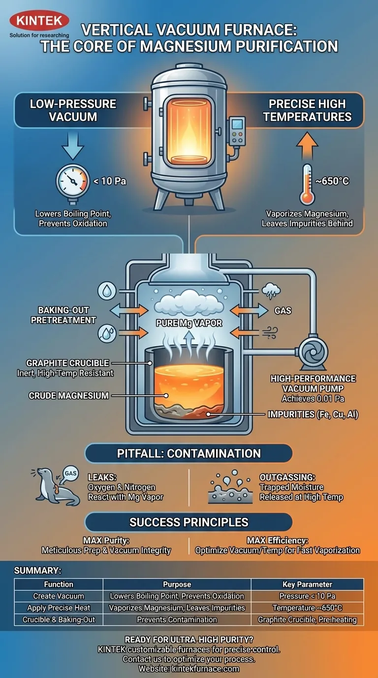 Was ist die Kernfunktion eines vertikalen Vakuumofens bei der Reinigung von Rohmagnesium? Präzisions-Vakuumdestillation beherrschen Visuelle Anleitung