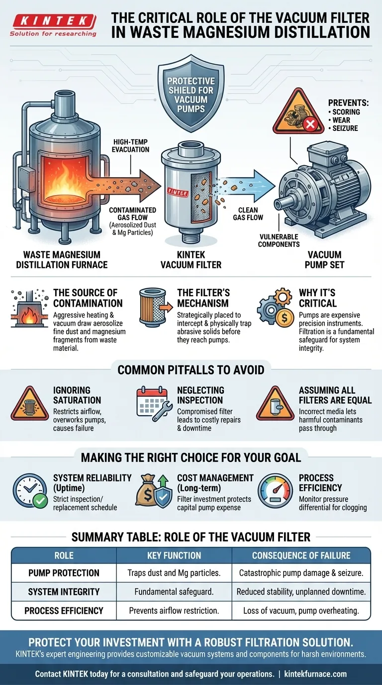 What is the key role of a vacuum filter in a waste magnesium vacuum distillation system? Protecting Your Pumps from Catastrophic Damage Visual Guide
