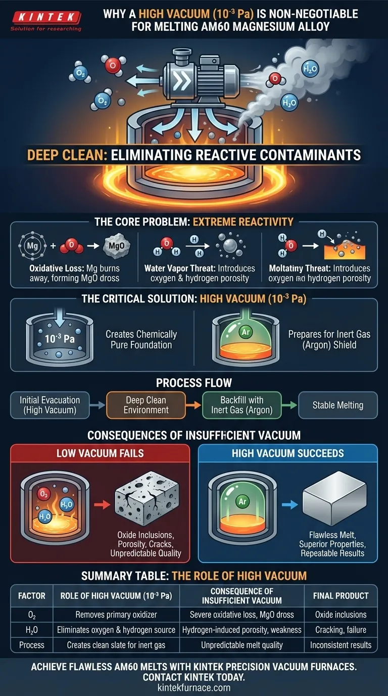 Почему необходимо эвакуировать печь до 10⁻³ Па перед плавкой магниевого сплава AM60? Предотвращение окисления и обеспечение качества Визуальное руководство