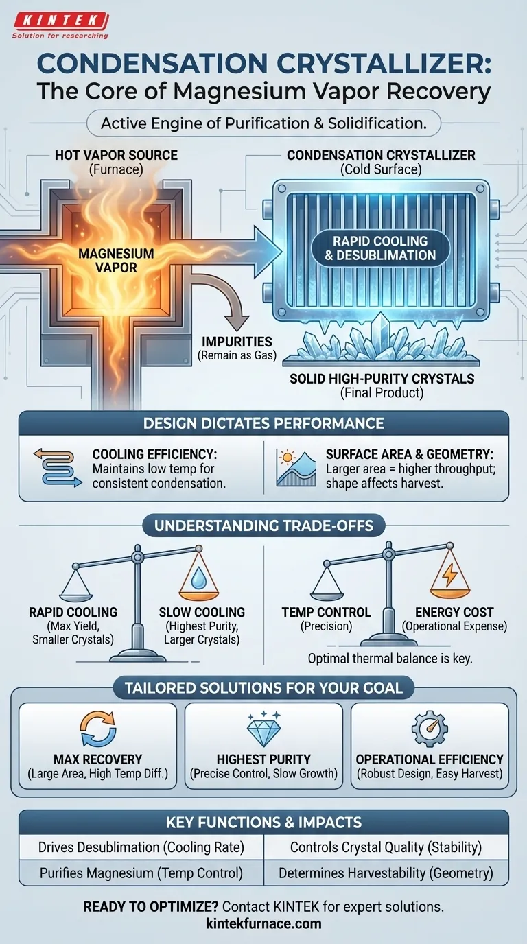Was ist die Funktion eines Kondensationskristallisators in einem Magnesiumdampfrückgewinnungssystem? Meisterung von Reinigung & Ausbeute Visuelle Anleitung