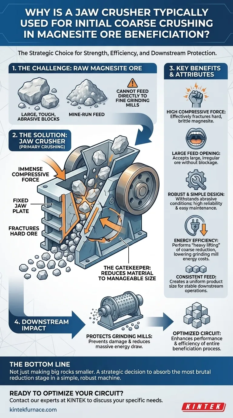 Por que um britador de mandíbula é usado para a britagem inicial do minério de magnesita? Maximize a Eficiência e Proteja seu Moinho Guia Visual