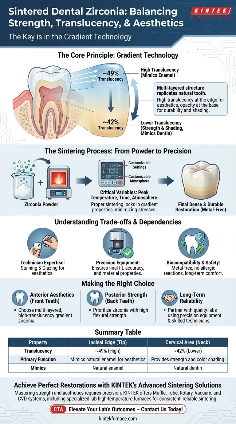 Como a zircônia dentária sinterizada equilibra força, translucidez e estética? Desvende o segredo da tecnologia de gradiente Guia Visual