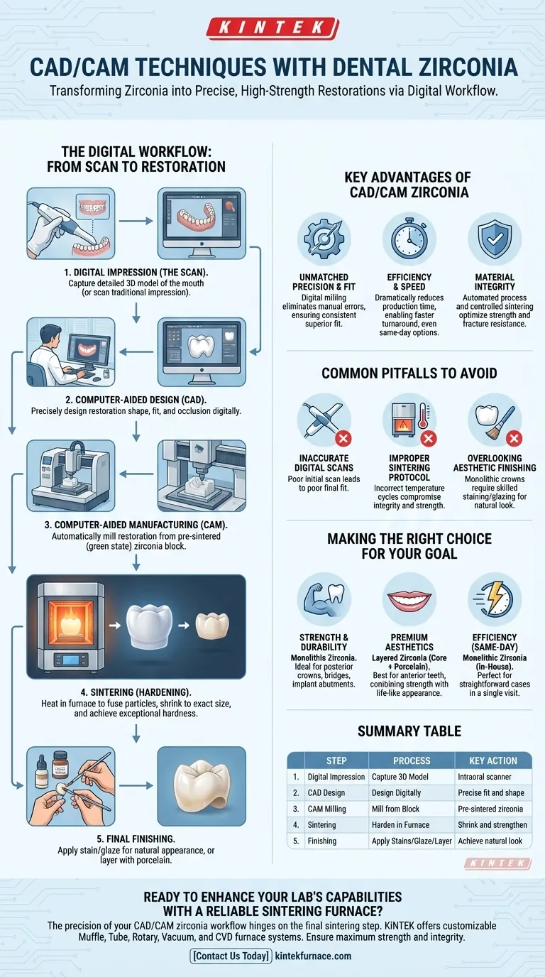 Como as técnicas CAD/CAM são utilizadas com zircônia dentária? Desbloqueie um Fluxo de Trabalho Digital Preciso Guia Visual