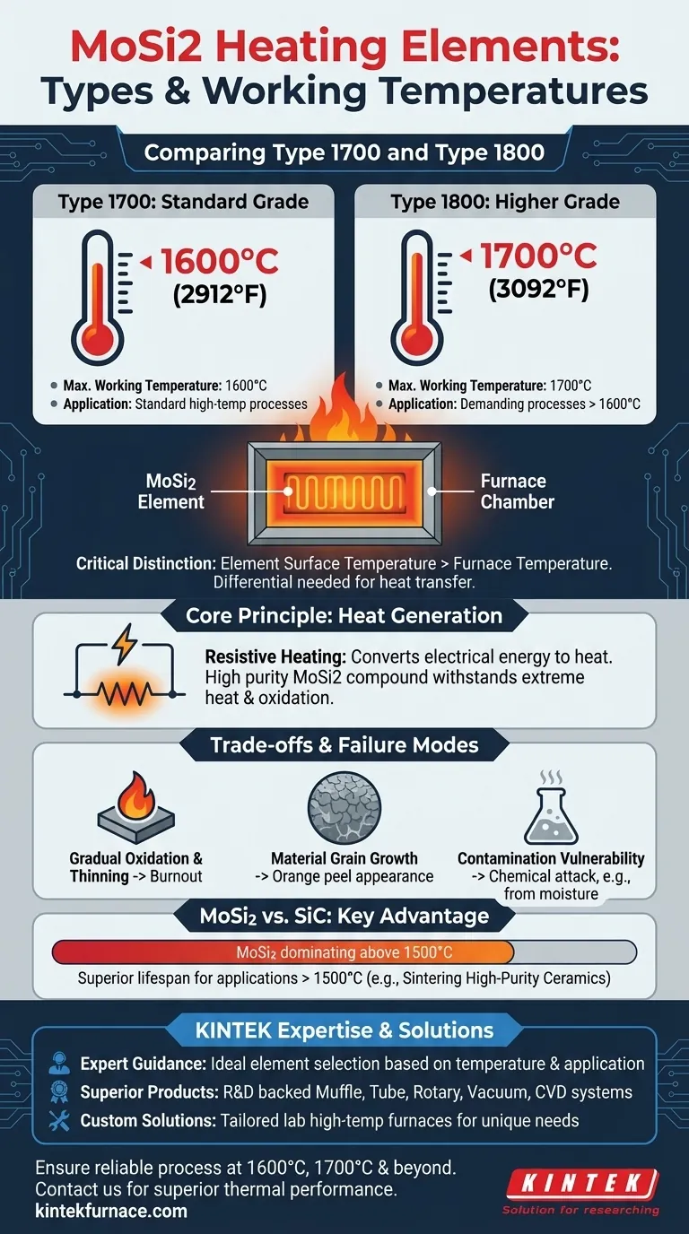 Quels sont les types courants d'éléments chauffants MoSi2 et leurs températures de fonctionnement correspondantes ? Choisissez le bon élément pour votre processus Guide Visuel