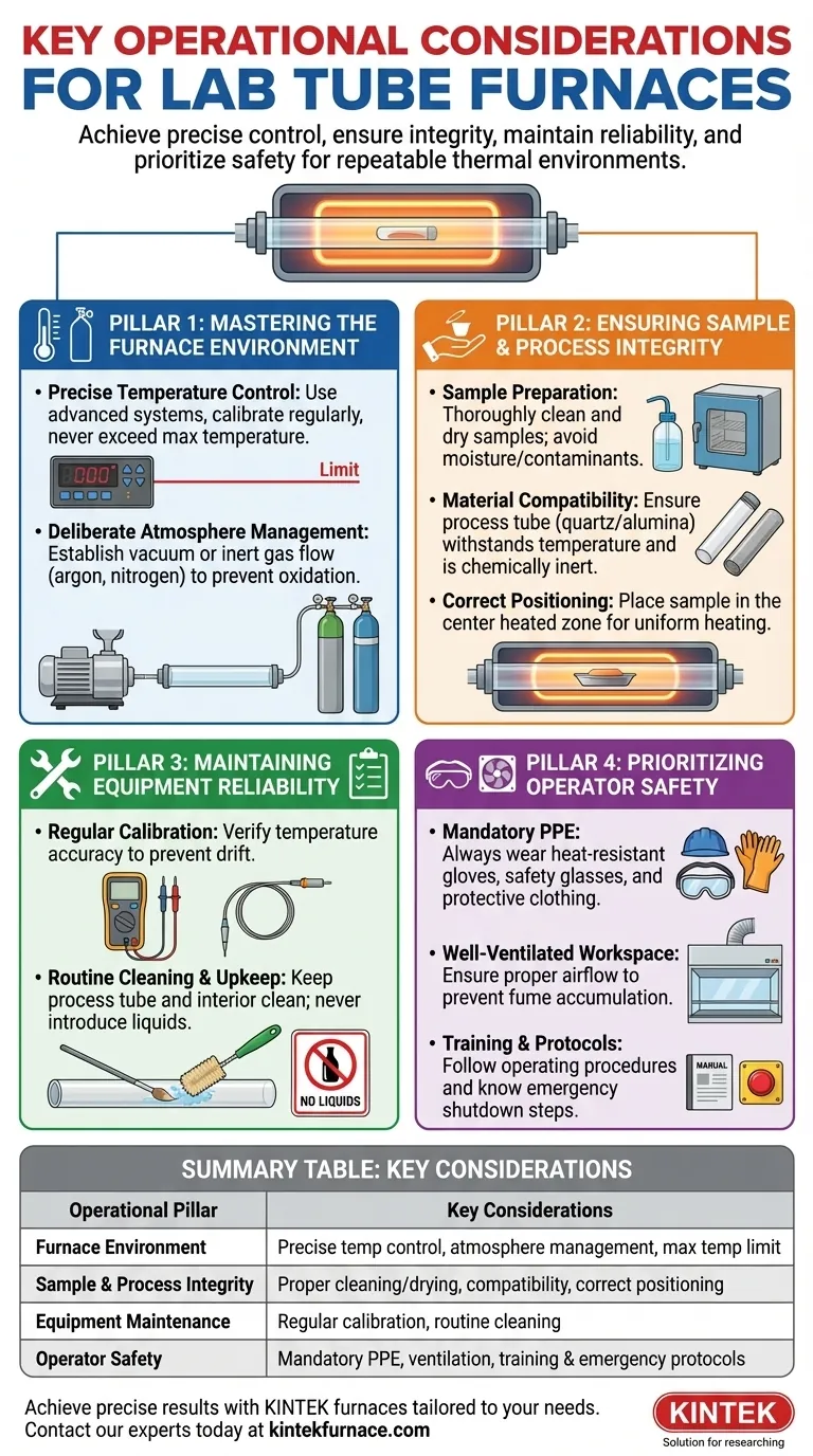 실험실 튜브 퍼니스를 사용할 때의 주요 운영 고려 사항은 무엇인가요? 온도, 분위기 및 안전 마스터하기 시각적 가이드