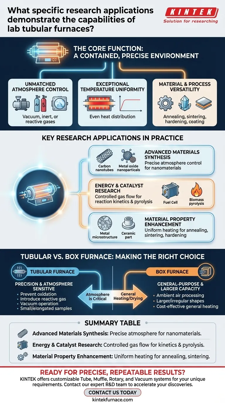 Welche spezifischen Forschungsanwendungen demonstrieren die Fähigkeiten von Labor-Rohröfen? Präzise thermische Verarbeitung freischalten Visuelle Anleitung