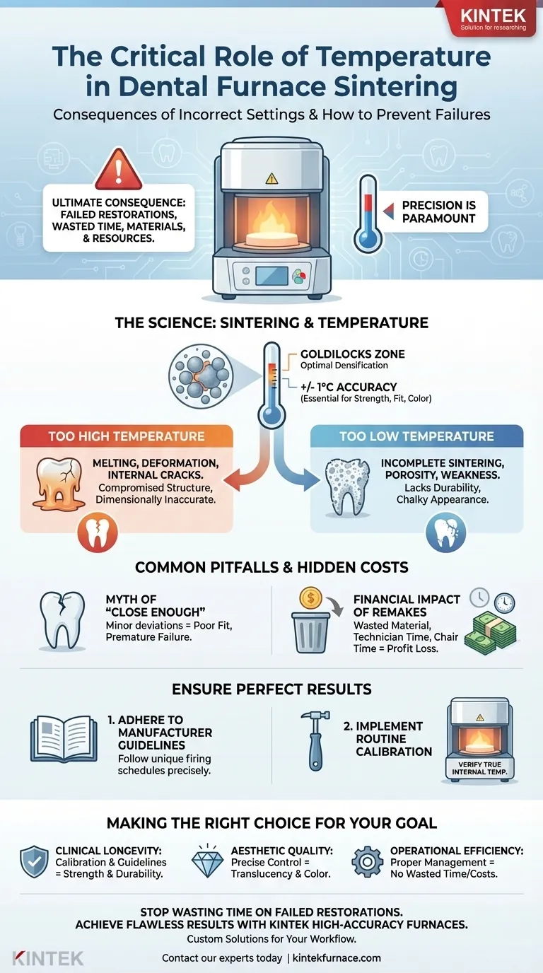 Каковы последствия использования неправильных настроек температуры в стоматологической печи? Избегайте дорогостоящих отказов реставраций Визуальное руководство