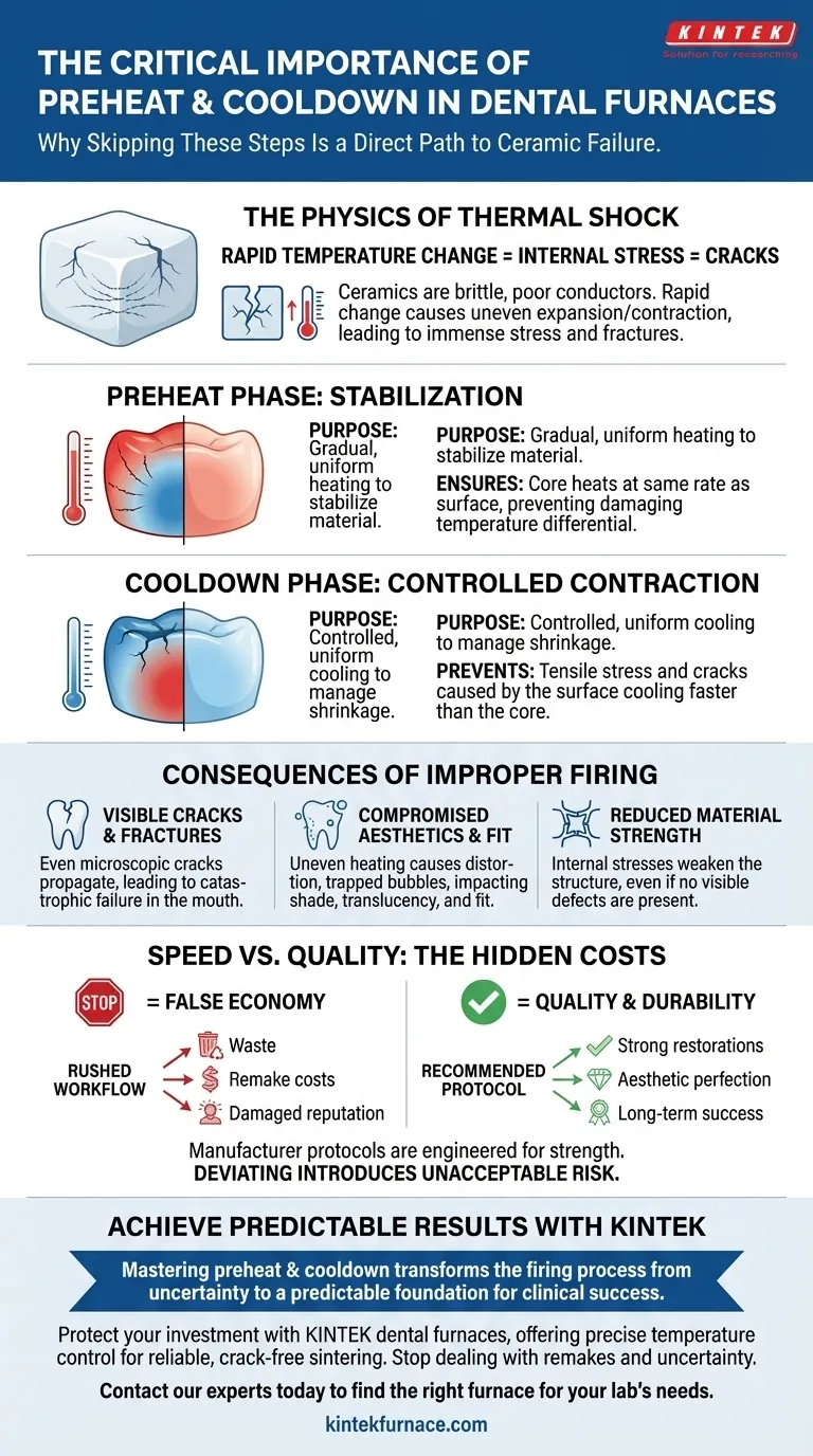 Warum ist es wichtig, die Vorwärm- und Abkühlphasen bei der Verwendung eines Dentalofens nicht zu ignorieren? Risse verhindern & Erfolg der Restauration sicherstellen Visuelle Anleitung