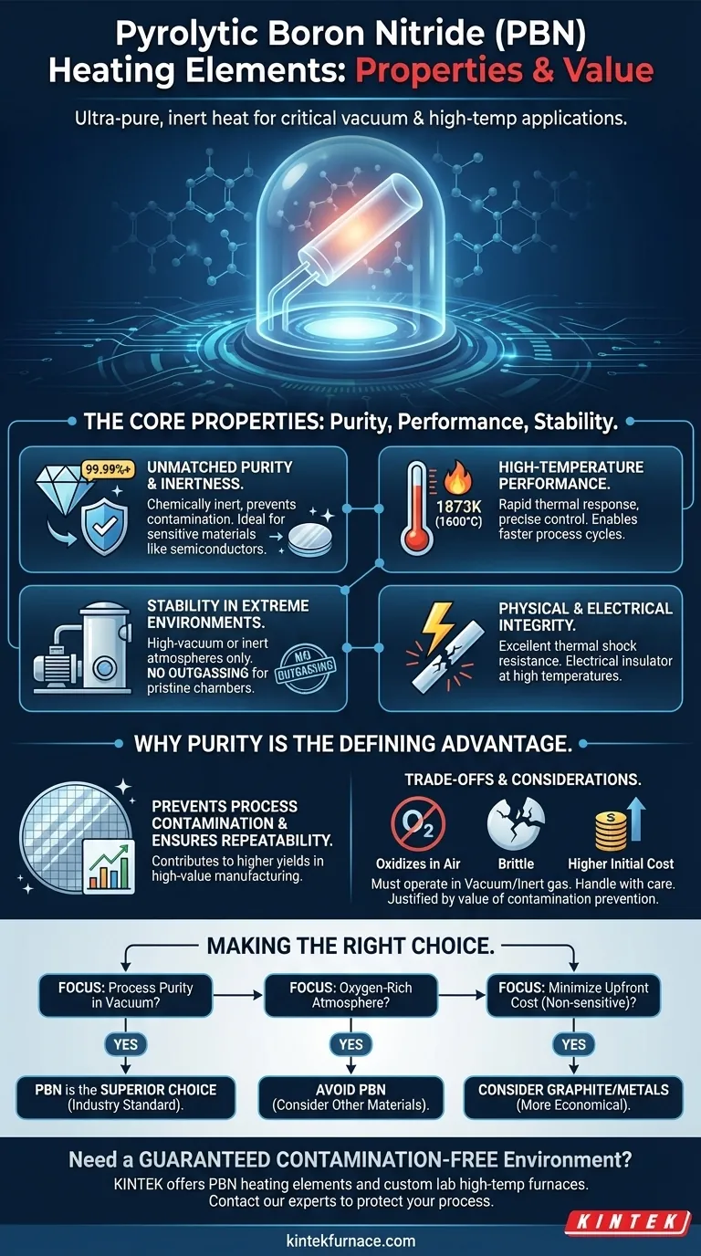 Quelles sont les propriétés du nitrure de bore pyrolytique (PBN) lorsqu'il est utilisé comme élément chauffant ? Pureté inégalée pour les processus à haute température Guide Visuel