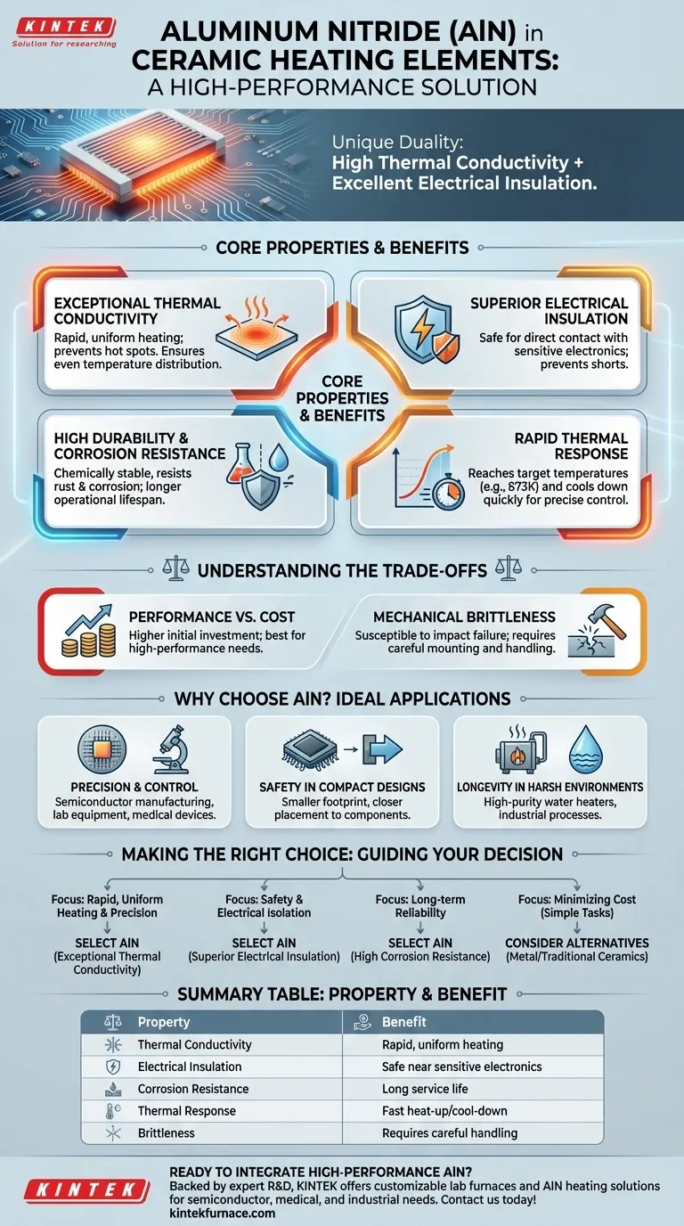 Quais são as propriedades do Nitreto de Alumínio (AlN) quando usado em elementos de aquecimento cerâmicos? Alcance Precisão & Segurança Guia Visual