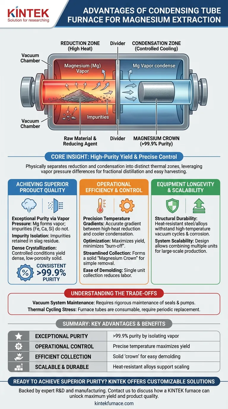 What are the advantages of using a condensing tube furnace for magnesium extraction? Achieve High Purity and Efficient Metal Recovery Visual Guide