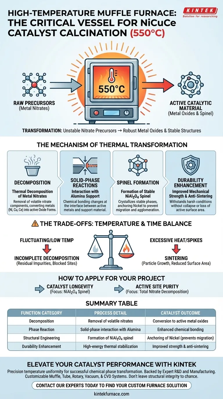 Quelle est la fonction d'un four à moufle dans la calcination de catalyseurs NiCuCe à 550°C ? Maîtrisez votre transformation thermique Guide Visuel