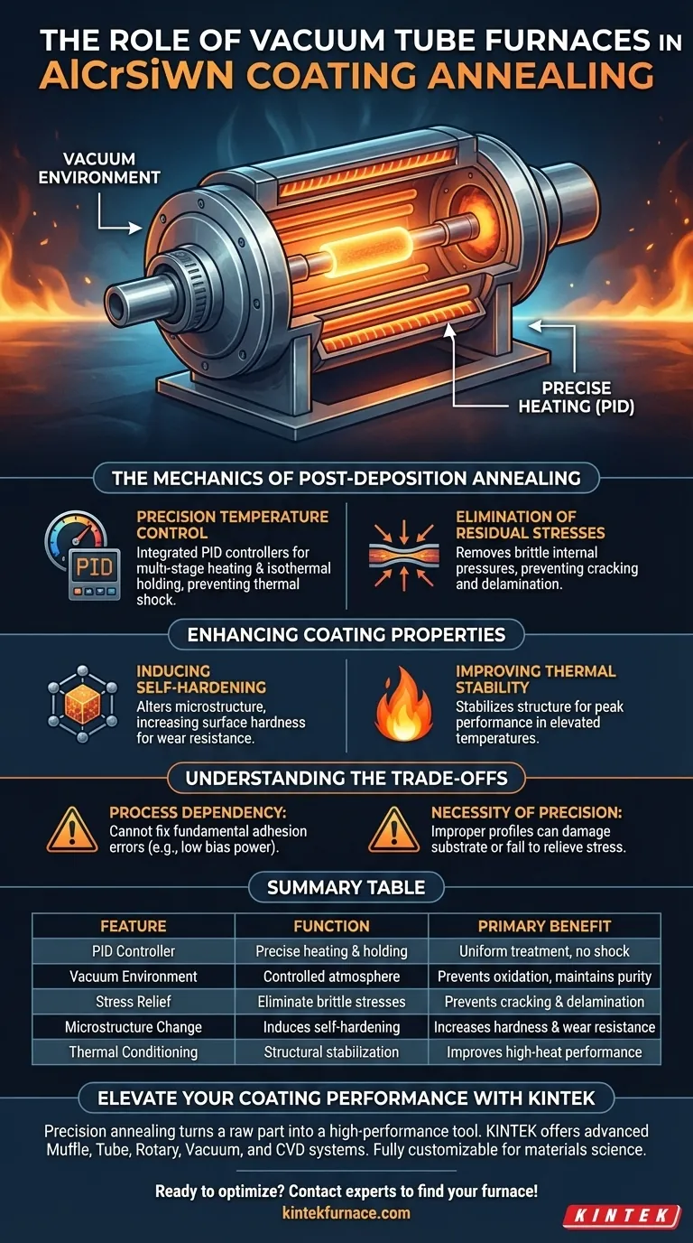 AlCrSiWN 코팅 어닐링에서 진공 튜브로의 역할은 무엇인가요? 안정성과 경도 향상 시각적 가이드