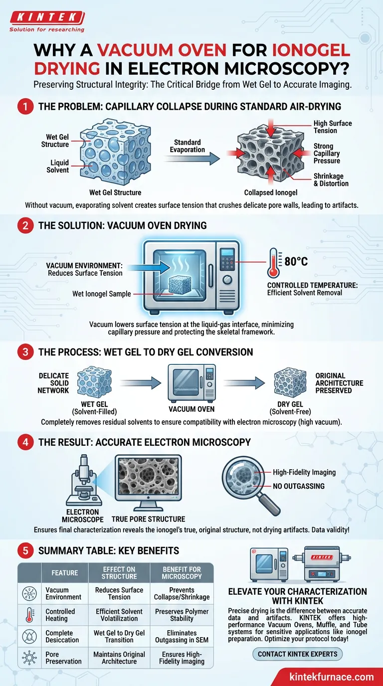 Perché si utilizza un forno sottovuoto per asciugare gli ionogel? Preservare l'integrità strutturale per una microscopia elettronica precisa Guida Visiva