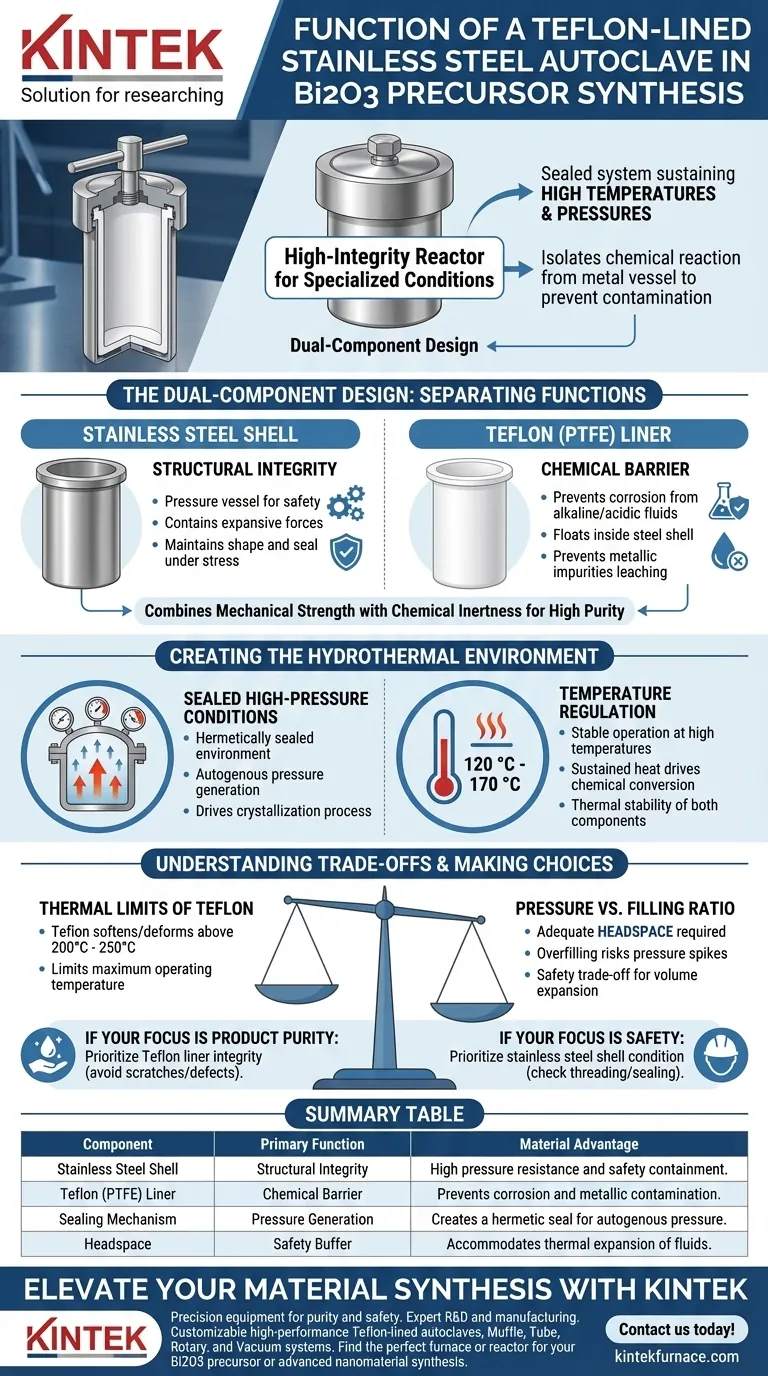 ¿Cuál es la función de un autoclave de acero inoxidable con revestimiento de teflón en la síntesis hidrotermal de precursores de Bi2O3? Guía Visual