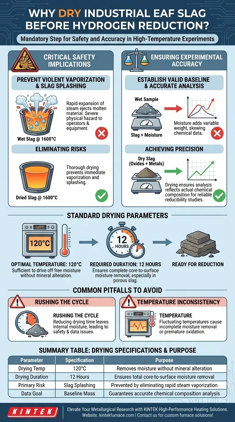 Por que é necessário secar a escória de Aciaria Elétrica (EAF) antes da redução por hidrogênio? Preparação Crucial de Segurança e Precisão Guia Visual