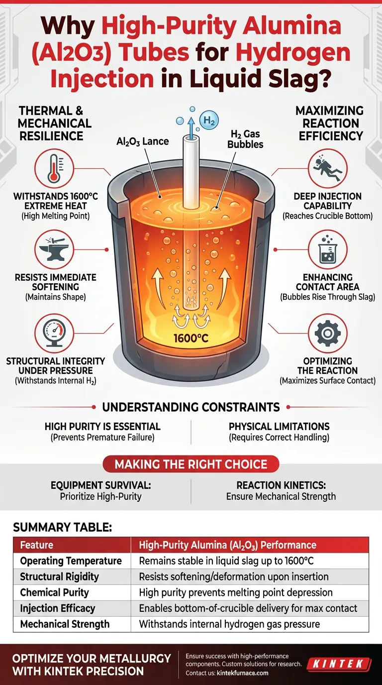 Perché un tubo di allumina ad alta purezza (Al2O3) viene selezionato come lancia per gas? Soluzioni durevoli per l'iniezione di idrogeno a 1600°C Guida Visiva