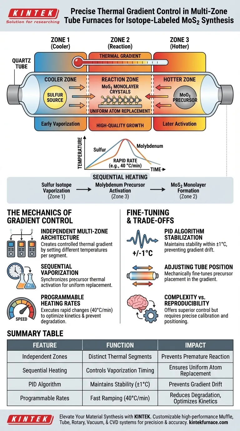 多区管式炉如何实现精确的温度梯度控制？掌握 MoS2 同位素单层合成 图解指南