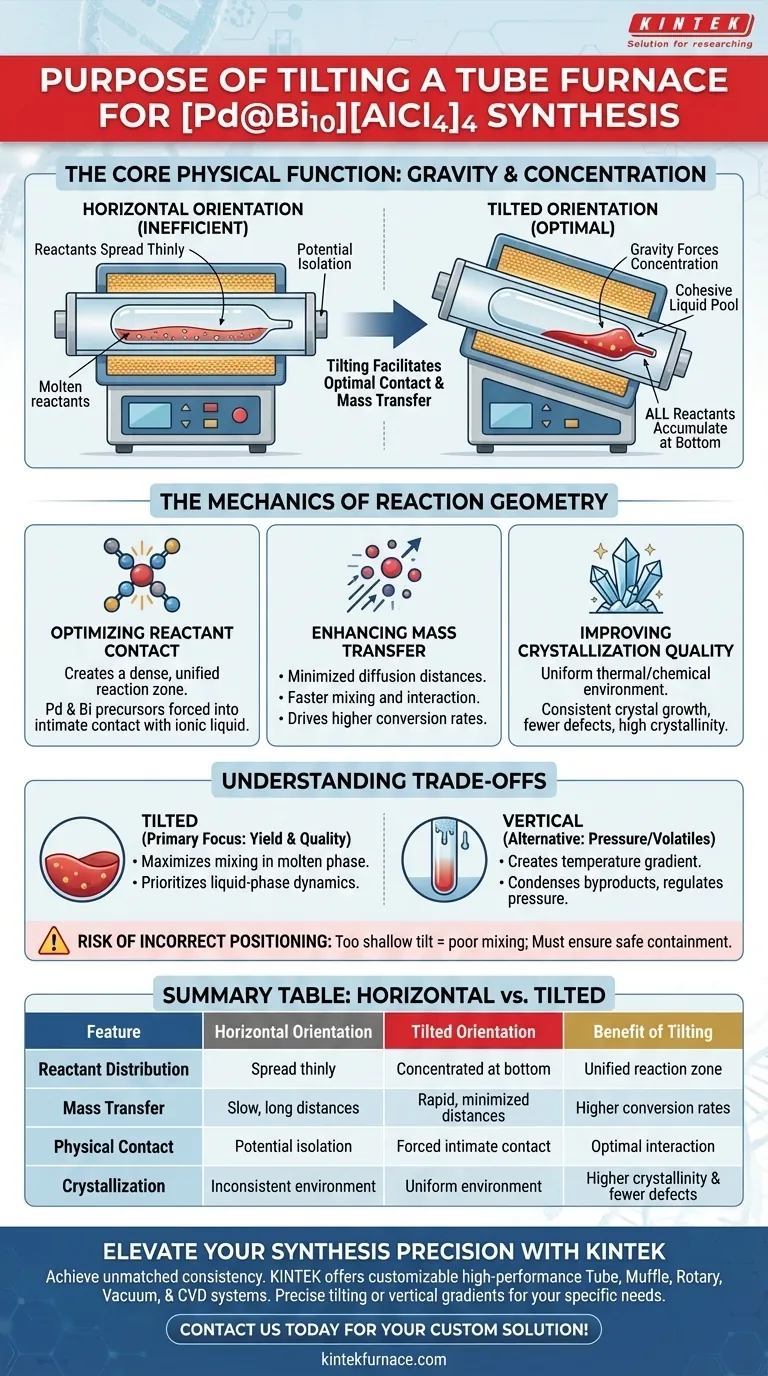 ¿Cuál es el propósito específico de inclinar un horno de resistencia tubular durante la síntesis? Maximizar el rendimiento y la calidad de los cristales Guía Visual
