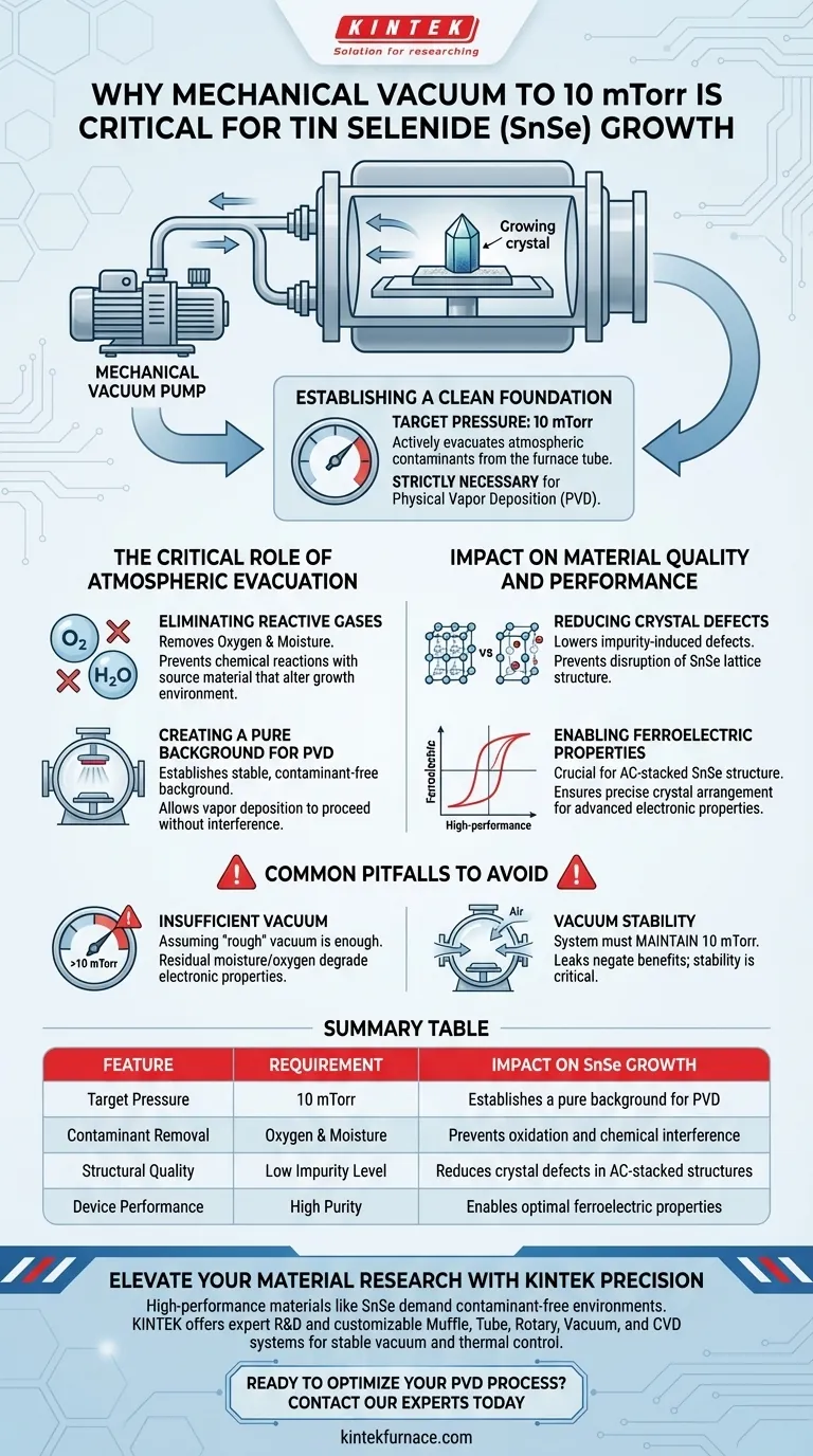 Pourquoi est-il nécessaire d'utiliser une pompe à vide mécanique pour la croissance de SnSe ? Assurer la synthèse de matériaux de haute pureté Guide Visuel