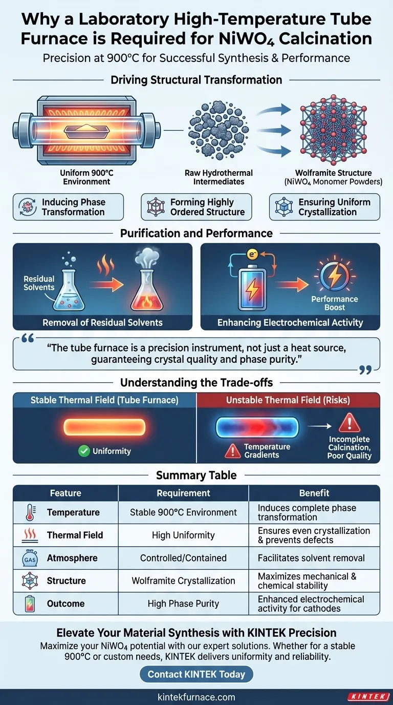 Por que é necessário um forno tubular de alta temperatura para a calcinação de NiWO4? Obtenção de Materiais Catódicos de Alto Desempenho Guia Visual