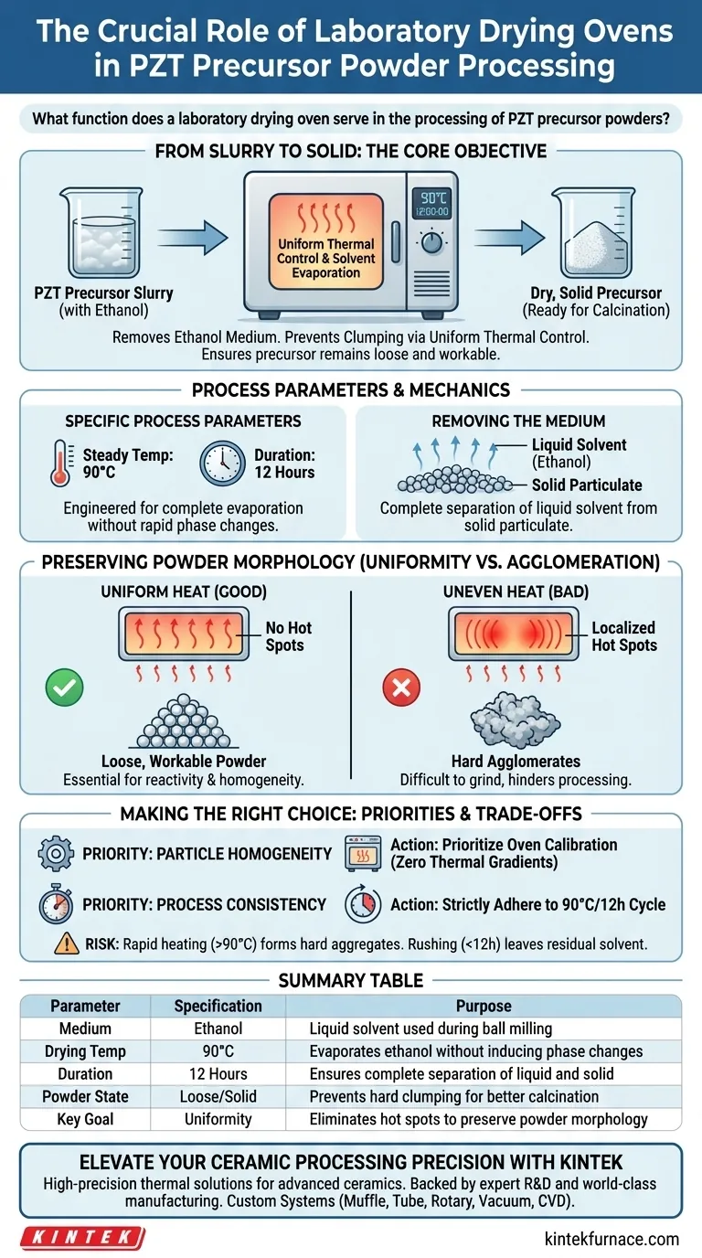 ما هي وظيفة فرن التجفيف المخبري في معالجة مساحيق PZT الأولية؟ تحسين جودة السيراميك دليل مرئي