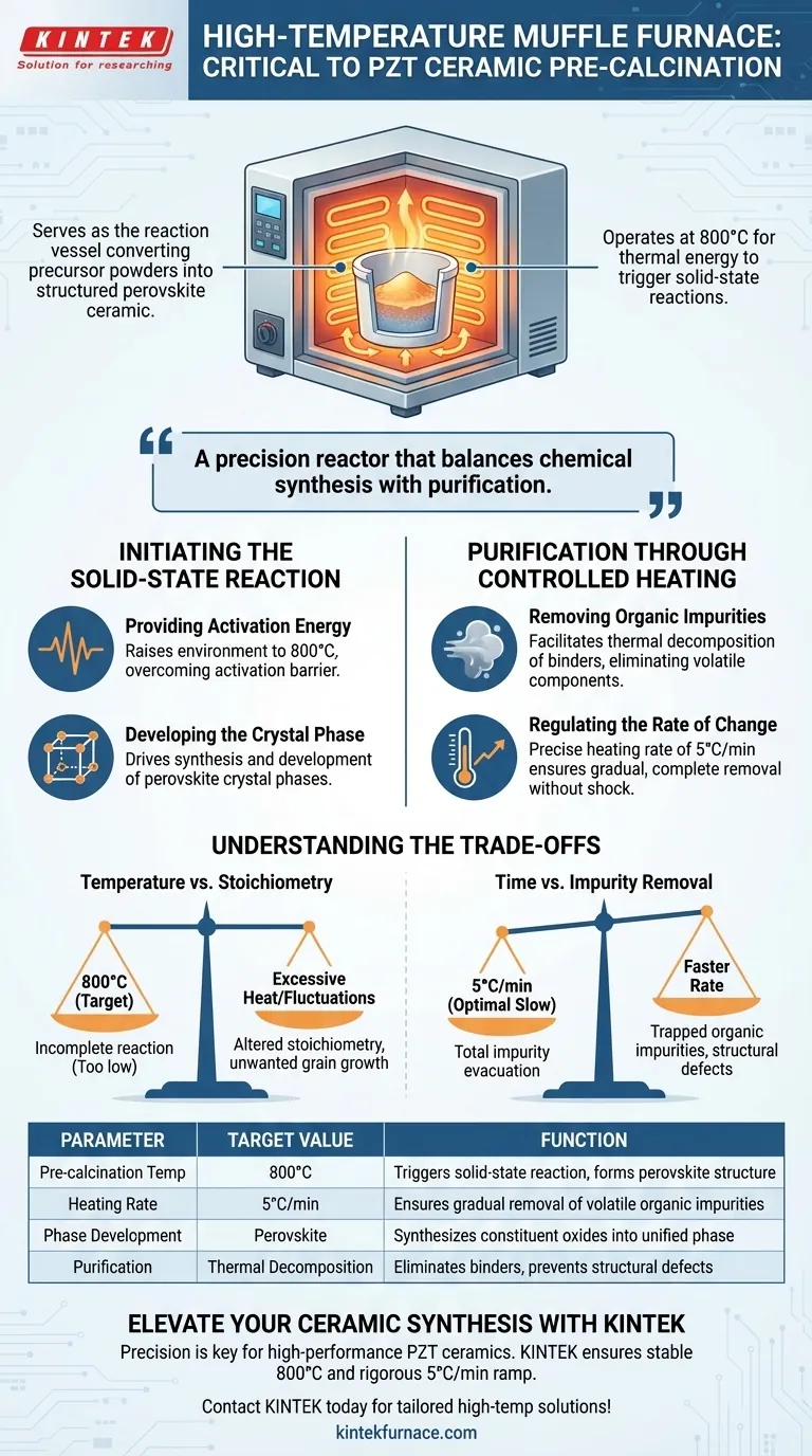 ¿Qué papel juega un horno mufla de alta temperatura en la precalcinación de cerámicas PZT? Guía esencial de síntesis Guía Visual