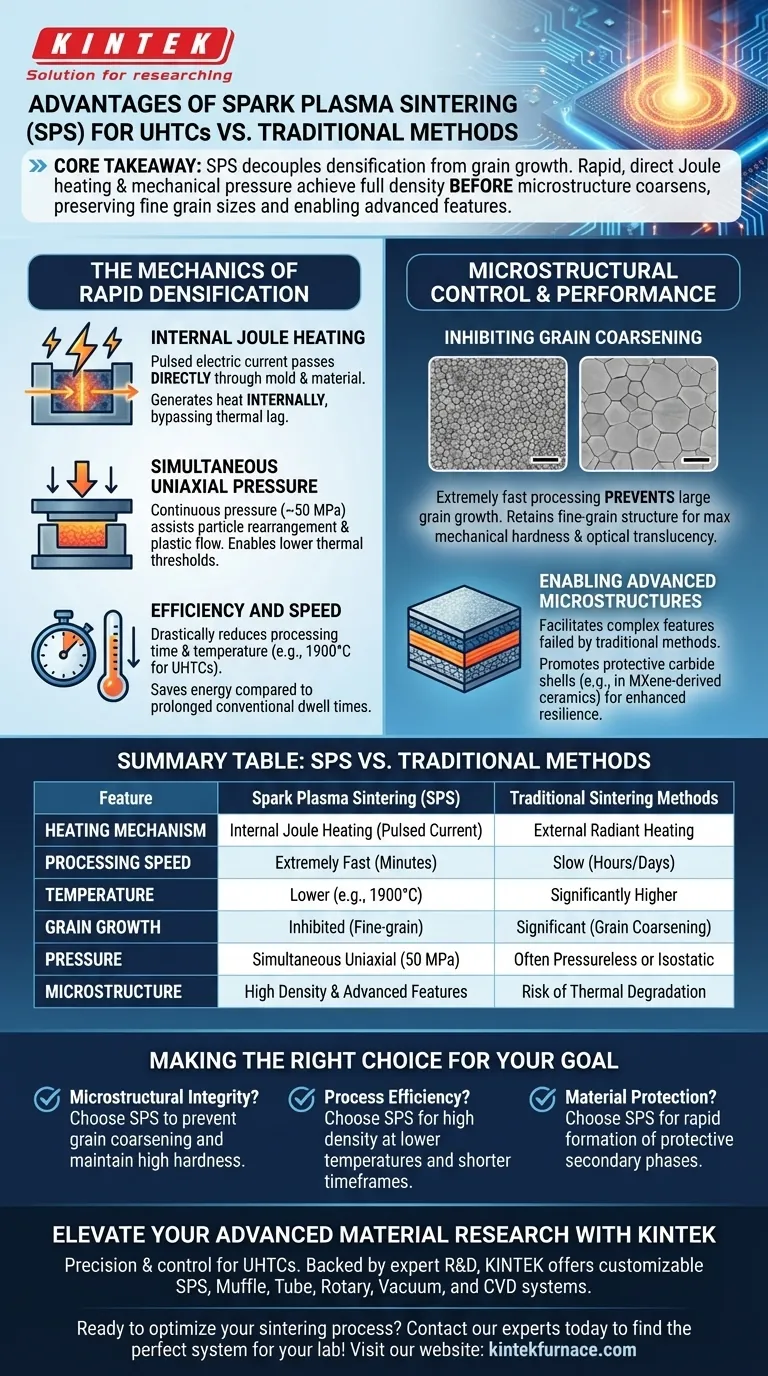 使用火花等离子烧结 (SPS) 系统处理超高温陶瓷 (UHTC) 有哪些优势？快速致密化 图解指南