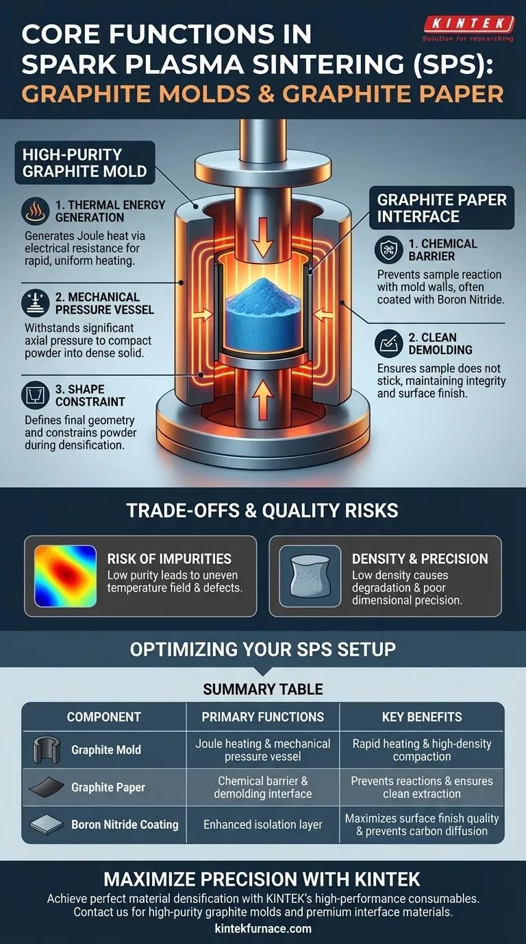 高纯石墨模具和石墨纸在SPS中的核心功能是什么？优化烧结质量 图解指南