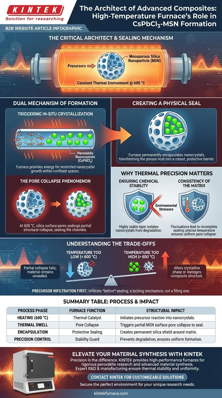 Quel rôle joue un four à haute température dans la synthèse de CsPbCl3-MSN ? Maîtriser l'encapsulation thermique Guide Visuel