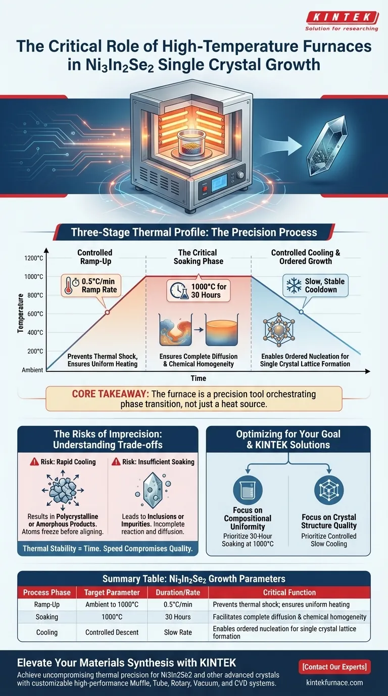 ما هو الدور الذي تلعبه أفران المختبرات ذات درجات الحرارة العالية في نمو البلورات الأحادية من Ni3In2Se2؟ تحكم دقيق في النمو دليل مرئي
