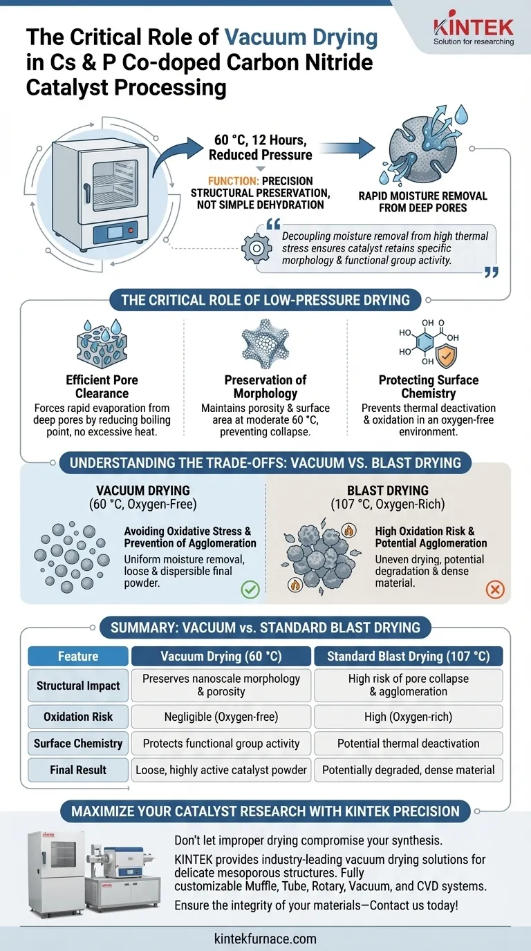 Qual è la funzione di un forno di essiccazione sottovuoto da laboratorio nella lavorazione dei catalizzatori di carbonitruro? Garantire prestazioni ottimali Guida Visiva