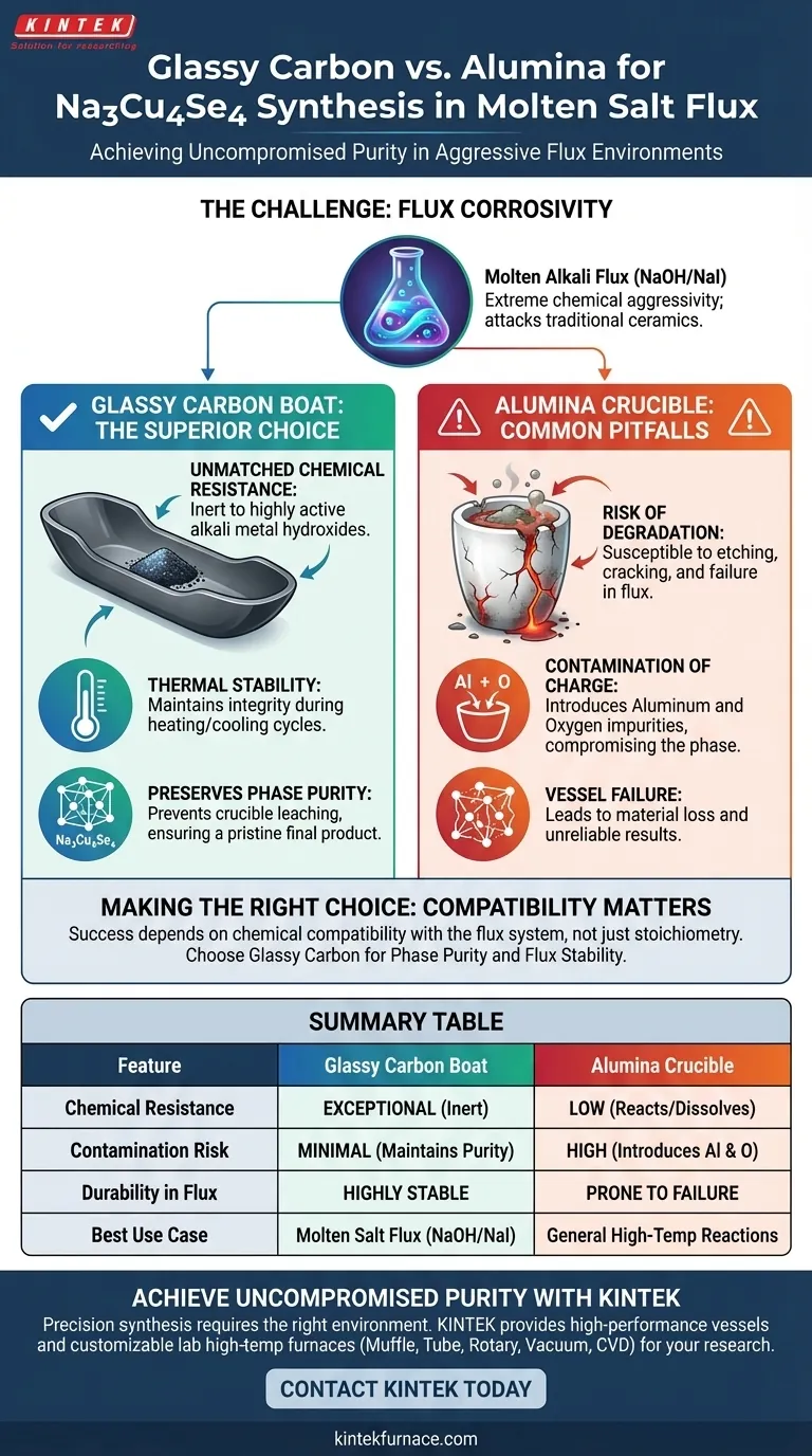 为什么在 Na3Cu4Se4 的助熔剂合成中，玻璃碳舟比氧化铝坩埚更受欢迎？确保助熔剂合成的相纯度 图解指南