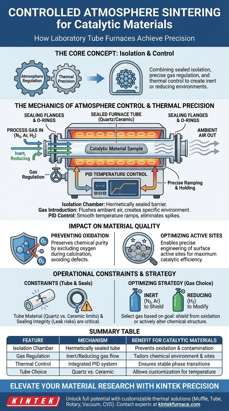 실험실 튜브 퍼니스는 제어 분위기 소결을 어떻게 달성합니까? 정밀 촉매 준비 마스터 시각적 가이드