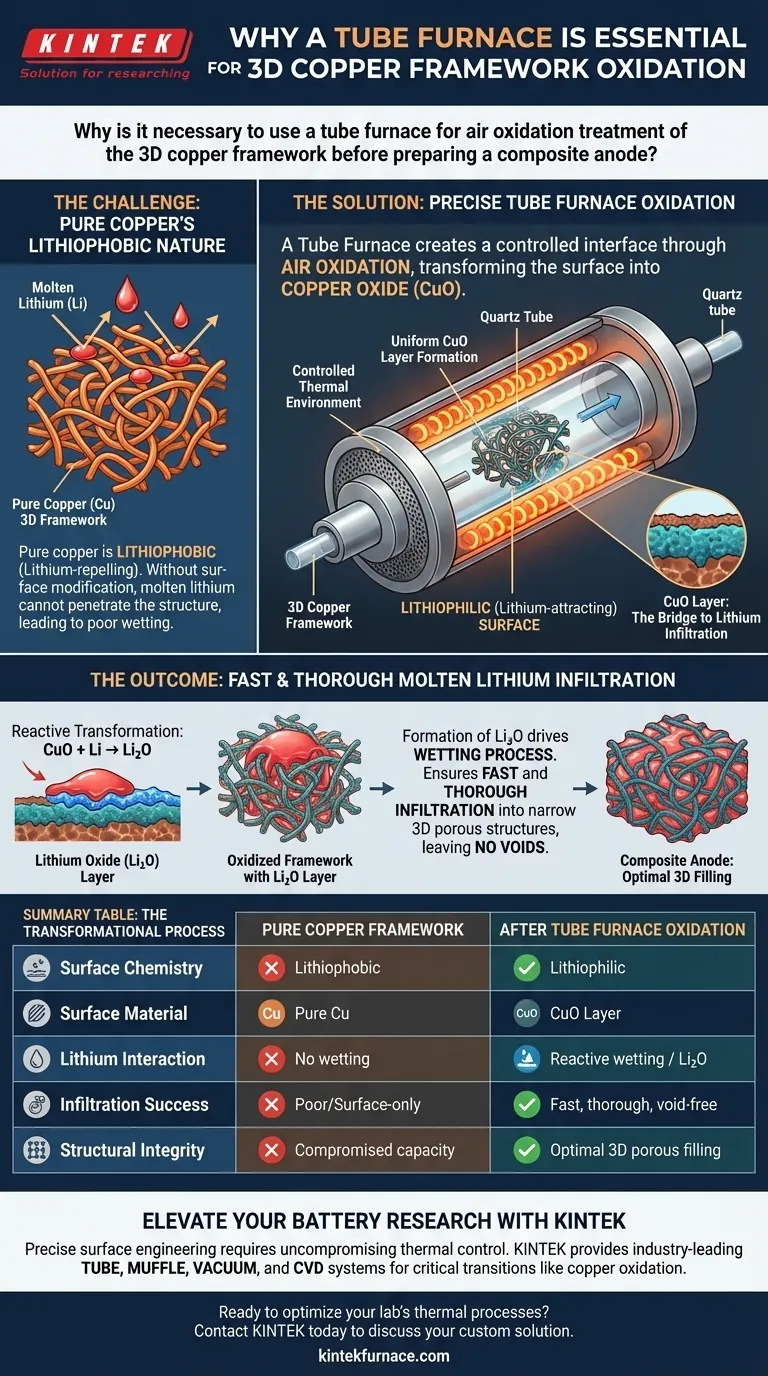 为什么在3D铜骨架空气氧化过程中需要使用管式炉？掌握亲锂界面 图解指南