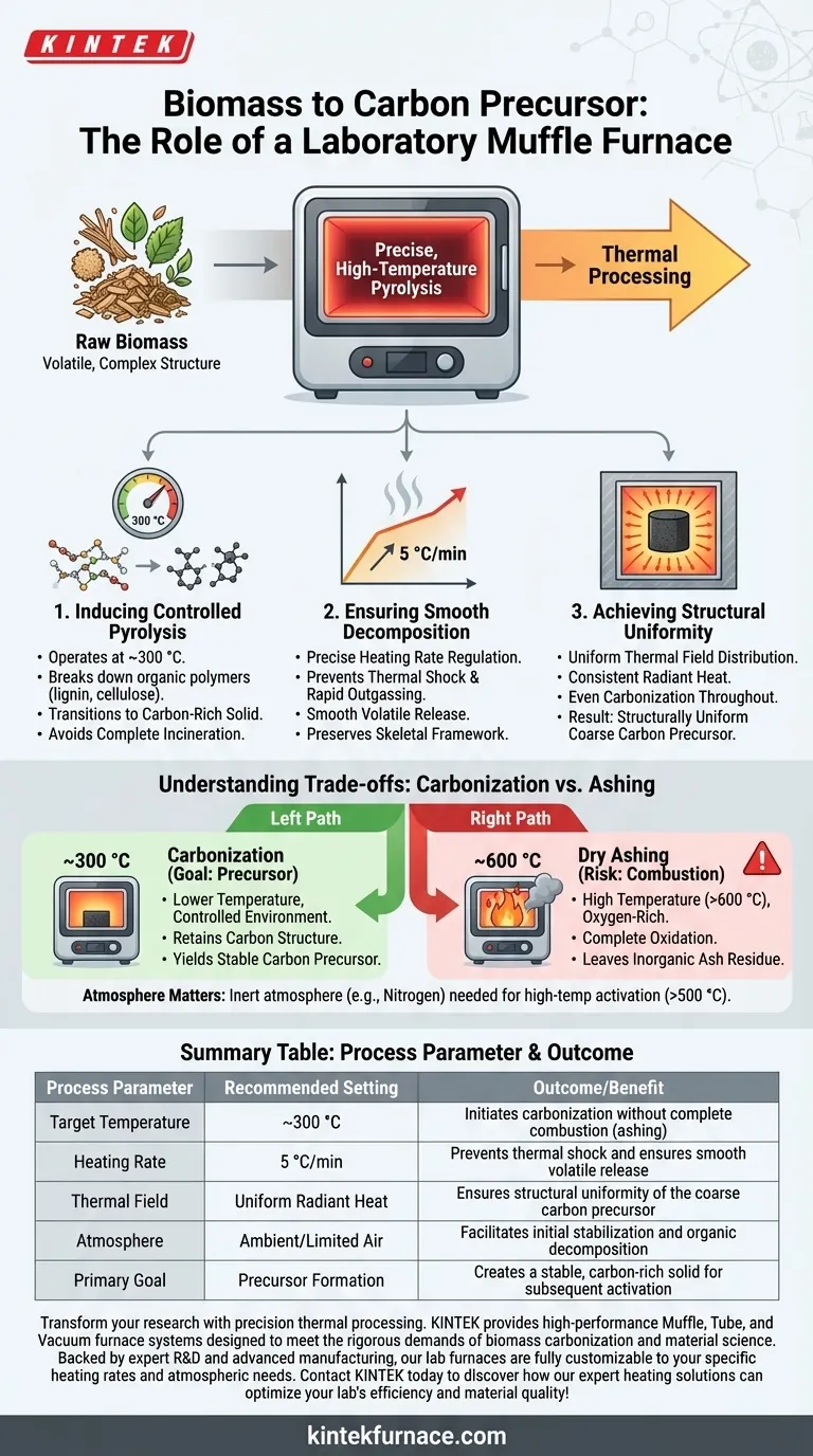 Como um forno mufla de laboratório contribui para a transformação da biomassa em precursores de carbono? Guia Especializado Guia Visual