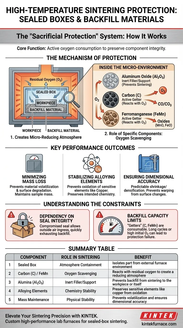 Come funzionano le scatole sigillate e i materiali di riempimento durante la sinterizzazione della metallurgia delle polveri ad alta temperatura? Guida Visiva