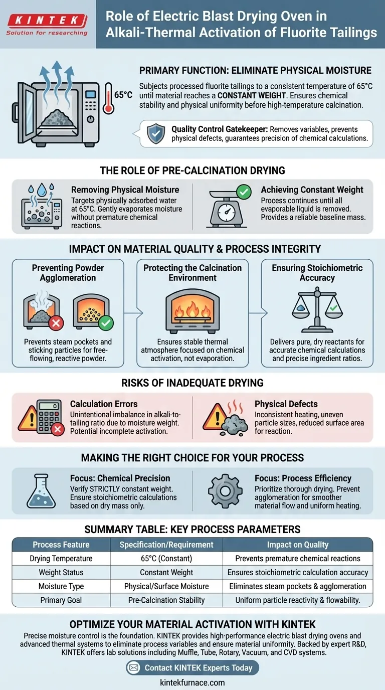 What function does an electric blast drying oven serve in fluorite tailings activation? Ensure Process Precision Visual Guide